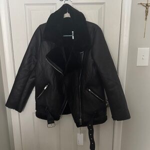 Black Faux Shearling Women's Moto Jacket